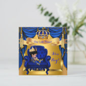 Invitation Elégant Baby shower Boy Prince Royal Blue Gold (Debout devant)