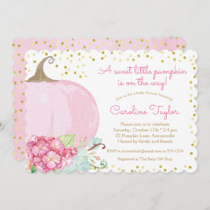 Invitation Elégant Baby shower Citrouille Aquarelle Rose Or