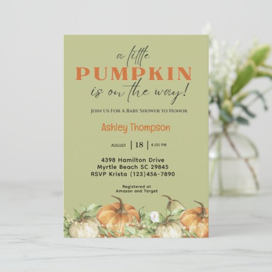 Invitation Élégant Baby shower Citrouille Automne (Debout devant)