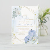 Invitation Elégant Baby shower Citrouille Blue Little (Debout devant)