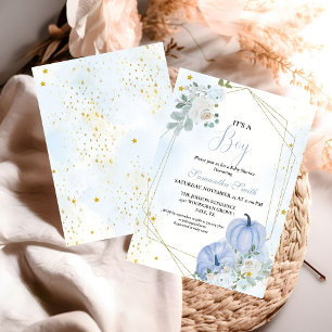 Invitation Elégant Baby shower Citrouille Blue Little