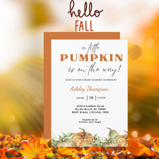 Invitation Élégant Baby shower Citrouille rose automne