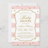 Invitation Elégant Baby shower Confetti Gold Pink Stripes (Devant)