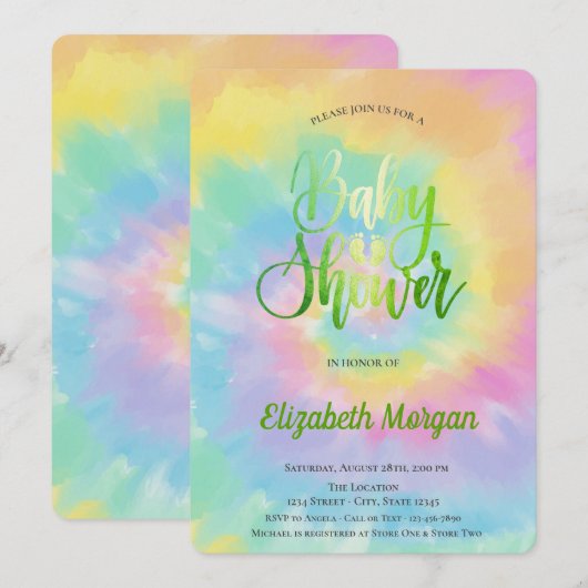 Invitation Elégant Baby shower Cool Tie Dye (Devant / Derrière)