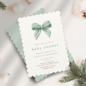 Invitation Elégant Baby shower Coquette Vert Sage