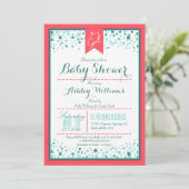 Invitation Elégant Baby shower Coral et Aqua Confetti (Debout devant)
