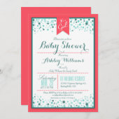 Invitation Elégant Baby shower Coral et Aqua Confetti (Devant / Derrière)