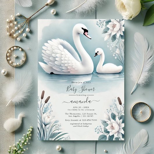 Invitation Elégant Baby shower cygnet et cygnet