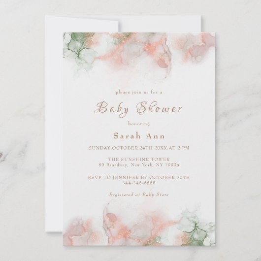 Invitation Élégant Baby shower d'Agate de Boho Rose Vert Mode (Devant)