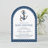 Invitation Elégant Baby shower d'Ancre bleu marine (Debout devant)