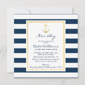 Invitation Elégant Baby shower d'Ancre marine et d'or (Devant)