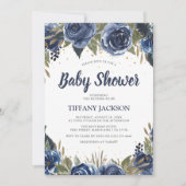 Invitation Elégant Baby shower d'aquarelle bleu Florals (Devant)