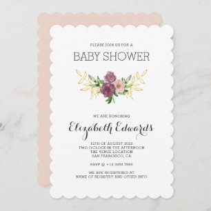 Invitation Elégant Baby shower d'aquarelle Fleur sauvage rust