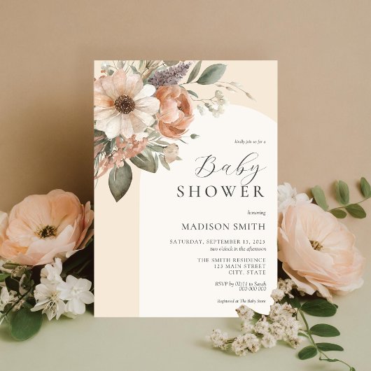Invitation Elégant Baby shower d'aquarelle Floral Boho