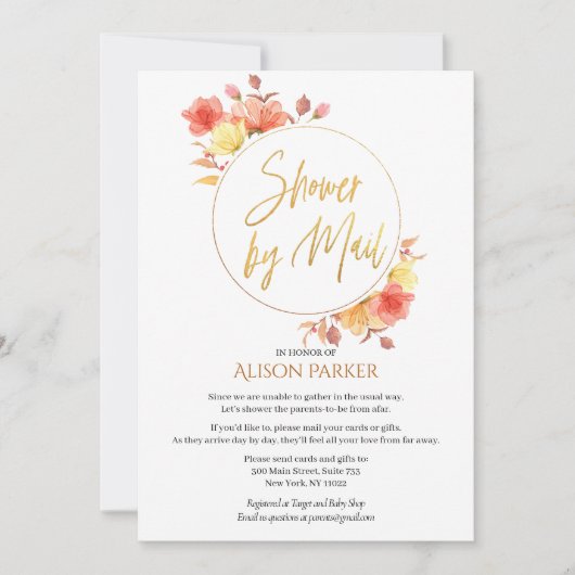 Invitation Élégant Baby shower d'aquarelle Floral Gold Script (Devant)