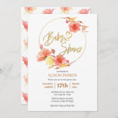 Invitation Élégant Baby shower d'aquarelle Floral Gold Script (Devant / Derrière)
