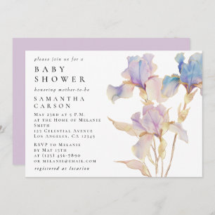 Invitation Elégant Baby shower d'aquarelle florale Iris