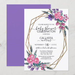 Invitation Elégant Baby shower d'aquarelle rose violet