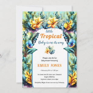 Invitation Élégant baby shower d'arc tropical fleuri jaune