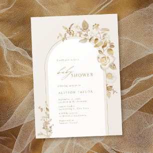 Invitation Elégant Baby shower d'Arche Botanique Florale Or