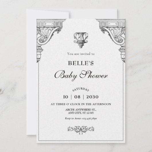Invitation Elégant baby shower d'architecture Renaissance (Devant)