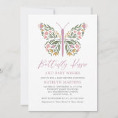 Invitation Élégant Baby shower de baisers à papillon floral (Devant)
