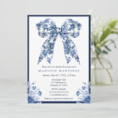 Invitation Elégant Baby shower de Bow Boy Floral Bleu (Debout devant)