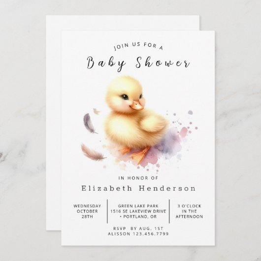 Invitation Élégant Baby shower de canard à papier (Devant / Derrière)