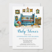 Invitation Élégant Baby shower de chambre en crèche bleu Boho (Devant)