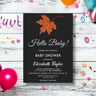 Invitation Elégant Baby shower De Chute Noir Et Blanc Orange