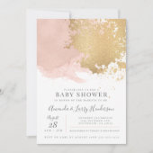 Invitation Elégant Baby shower de couleur blanche et or (Devant)