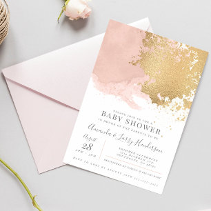 Invitation Elégant Baby shower de couleur blanche et or