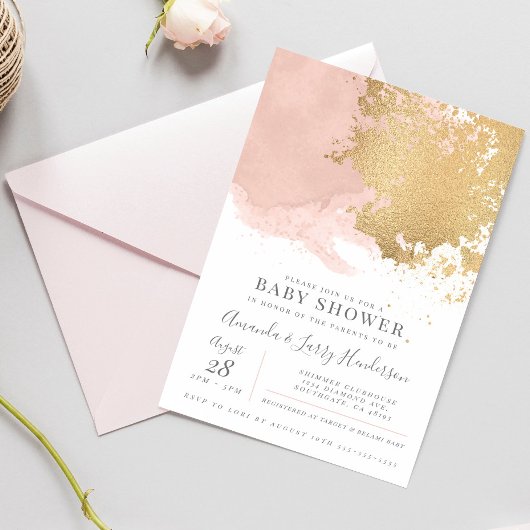 Invitation Elégant Baby shower de couleur blanche et or