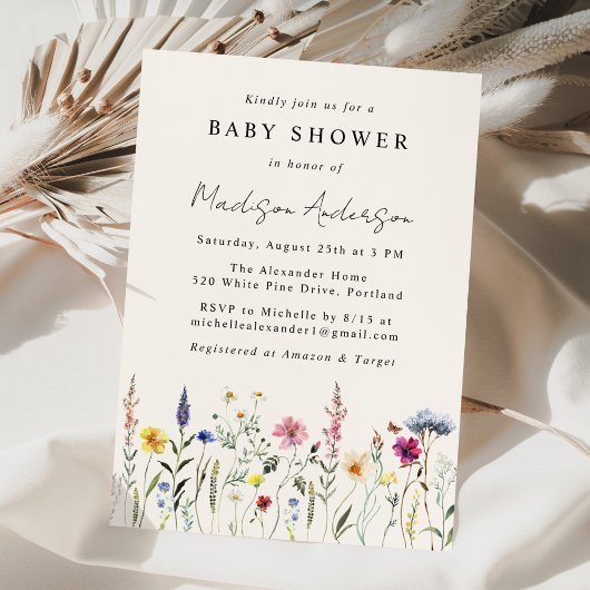 Invitation Elégant Baby shower de crème pâté Fleur sauvage