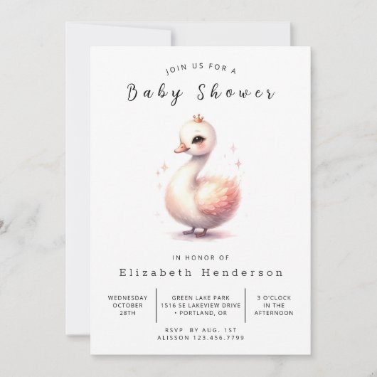 Invitation Élégant Baby shower de cygne imprimable (Devant)