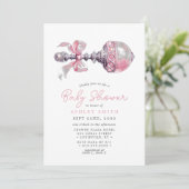 Invitation Élégant Baby shower de fille de bétail rose (Debout devant)