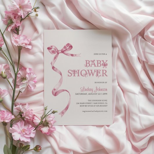 Invitation Élégant Baby shower de fille de la cou rose