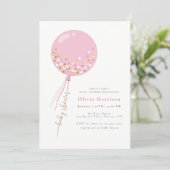 Invitation Élégant Baby shower de fille en ballons roses (Debout devant)