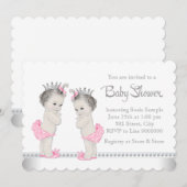 Invitation Élégant Baby shower de fille jumelle rose (Devant / Derrière)