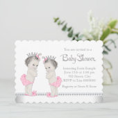 Invitation Élégant Baby shower de fille jumelle rose (Debout devant)