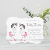 Invitation Élégant Baby shower de fille jumelle rose (Debout devant)