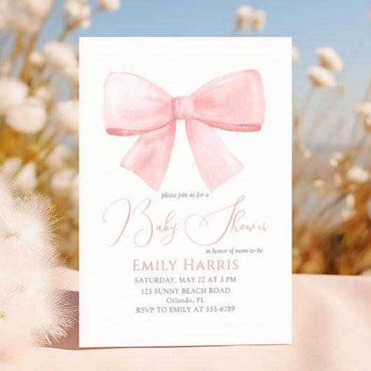Invitation Élégant Baby shower de fille Rose Pastel Bow Blush