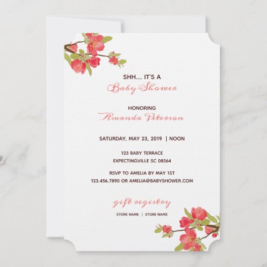 Invitation Élégant Baby shower de fleurs d'arbre rose (Devant)