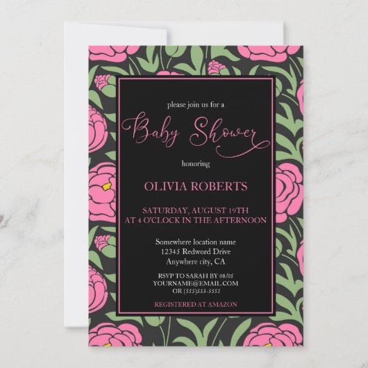 Invitation Élégant Baby shower de fleurs de pivoines roses (Devant)