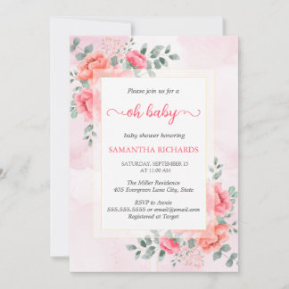 Invitation Elégant baby shower de fleurs d'eucalyptus aquarel