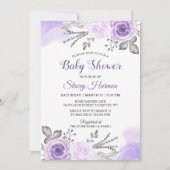 Invitation Élégant Baby shower de fleurs pastel violet (Devant)