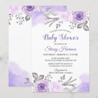 Élégant Baby shower de fleurs pastel violet