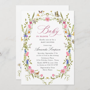 Invitation Elégant Baby shower de Fleurs Sauvages Aquarelles