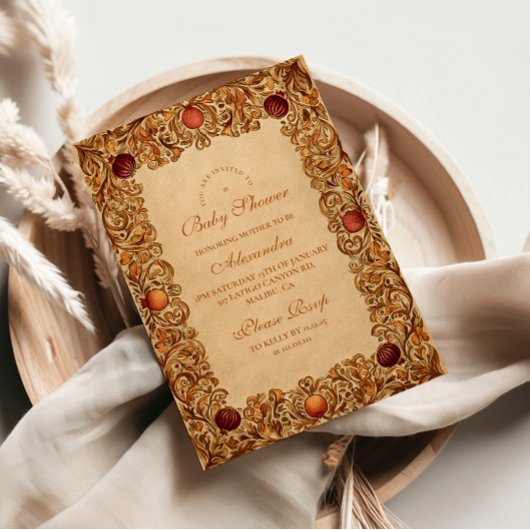 Invitation Élégant Baby shower de fruits et de feuillage