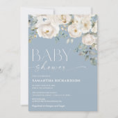 Invitation Elégant baby shower de garçon blanc blanc bleu pou (Devant)